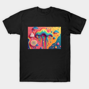 Psychedelic Paint Drip Rainbow Rain Clouds 1 T-Shirt